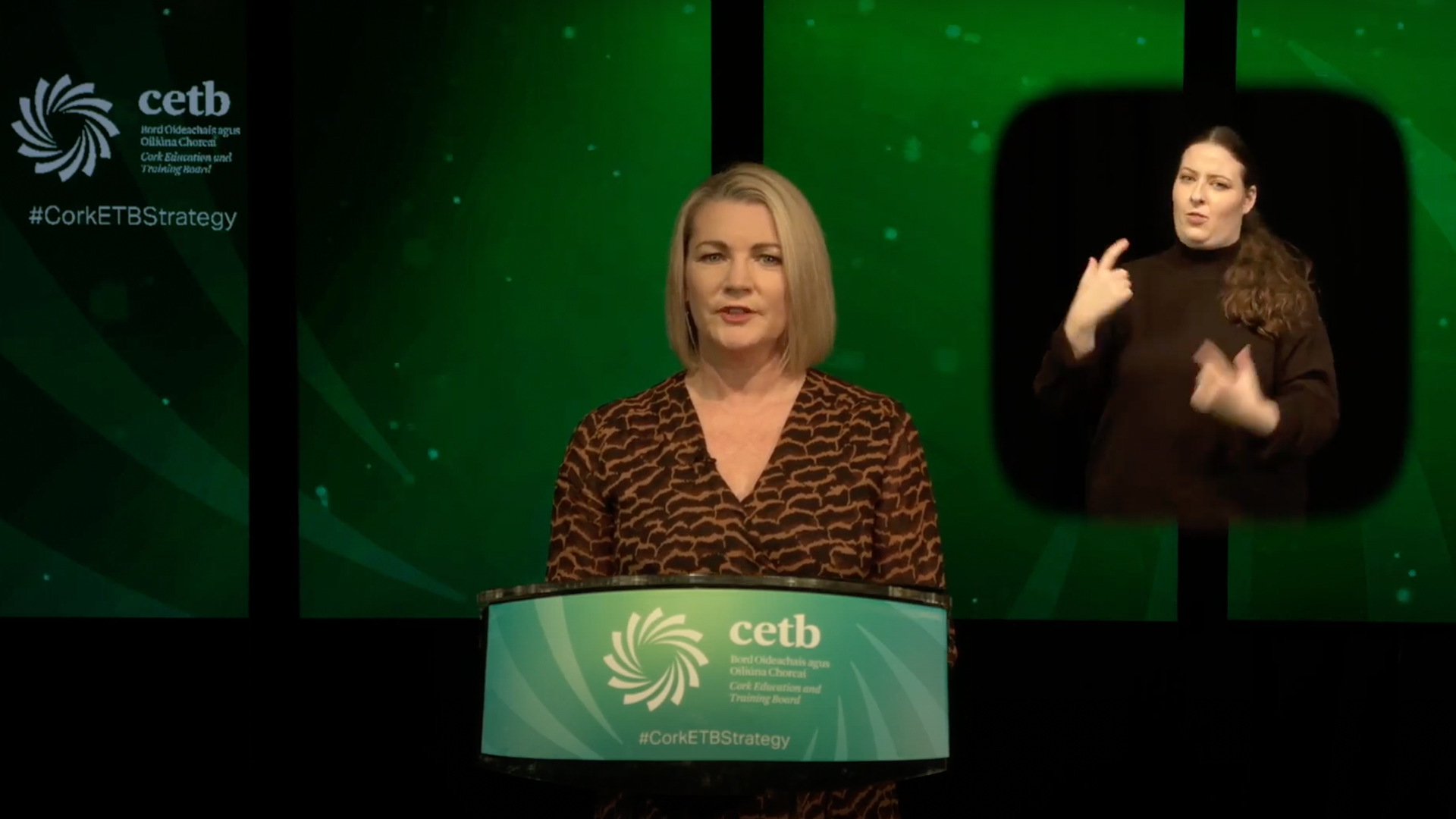 Cork ETB event was recorded in the POD studio, a sign language person was brought in separately to interpret the event. A number of dial in recording and video submissions were arranged for the event.
